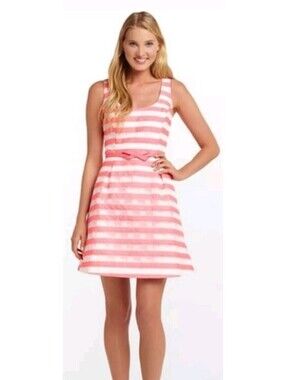 Lilly Pulitzer Size 2 Joslin Dress Fiesta Pink Ribbon Floral Stripe Striped
